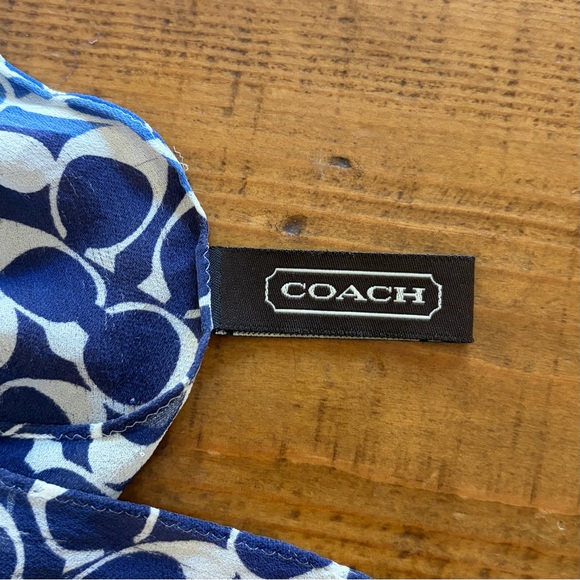 COACH Authentic Vintage Signature Blue Logo Silk Scarf - Picture 3 of 7